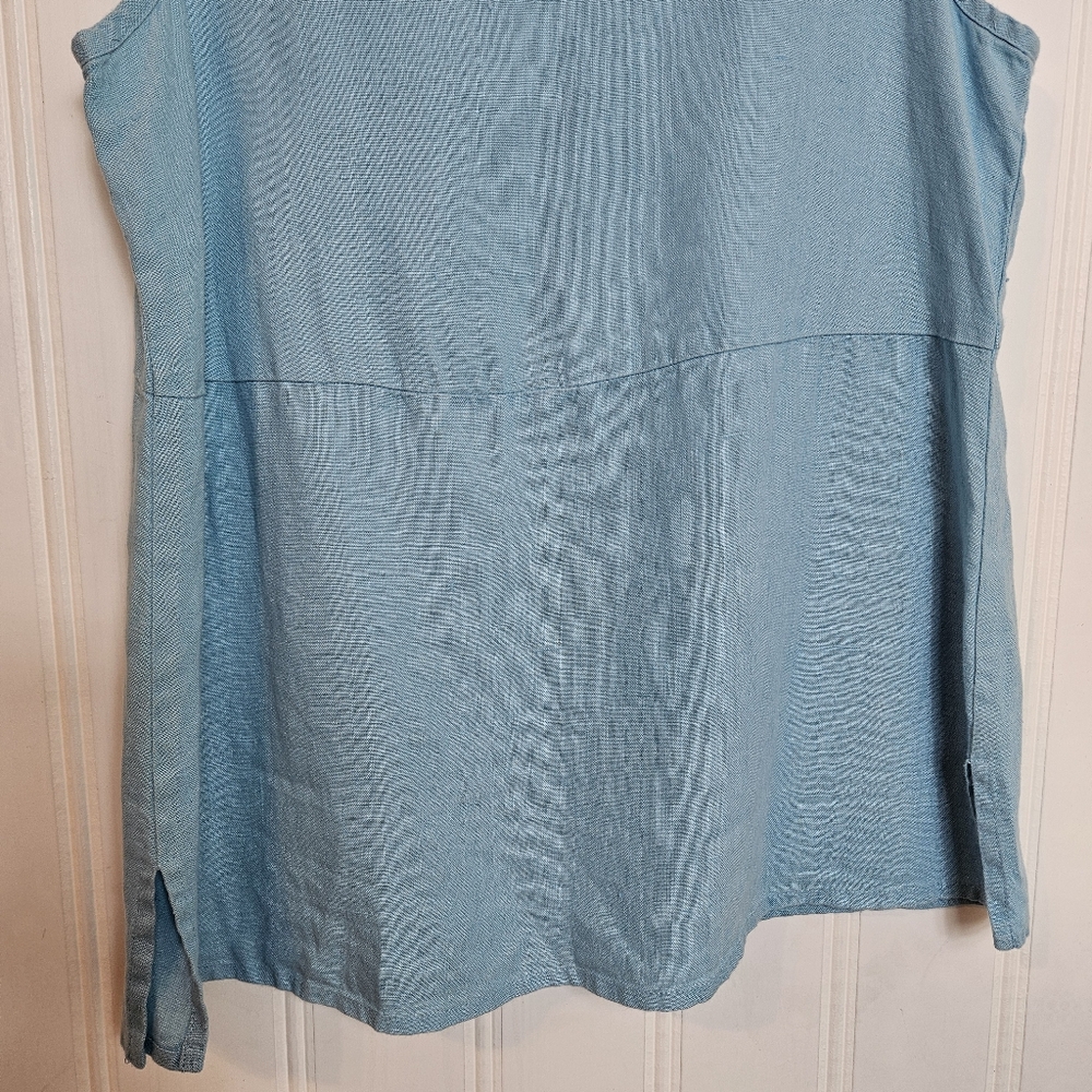 FLAX Linen Blue Sleeveless Tunic Size S Relaxed Minimalist Coastal Chic Top - Picture 4 of 11